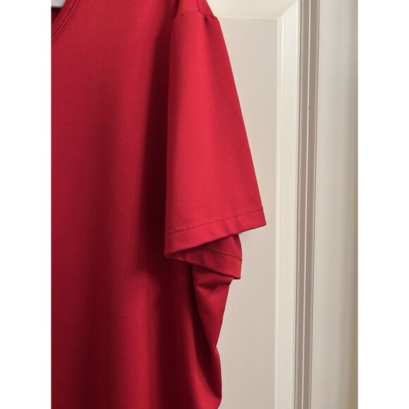 Susan Graver Essentials Red V-Neck Short Sleeve Liquid Knit Shirt Plus Sz 2X - Picture 3 of 7